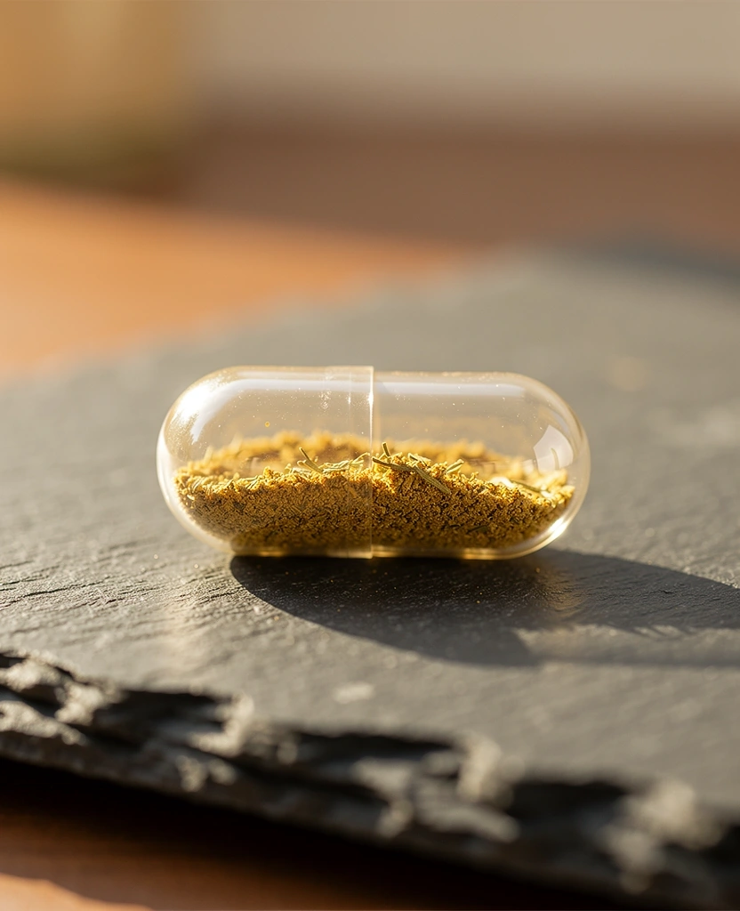 Dettaglio capsule e materie prime naturali